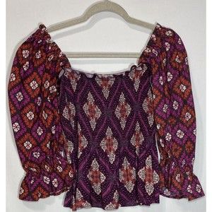 Women’s Purple Patterned Peasant Blouse